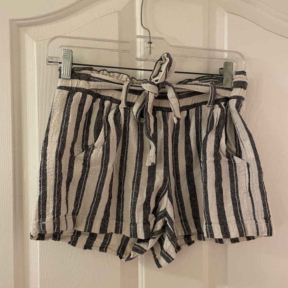 black and white striped shorts
